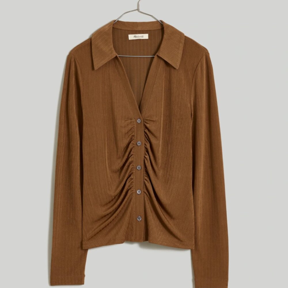 Madewell Metallic Rib Ruched Long-Sleeve Top size medium - Picture 3 of 7